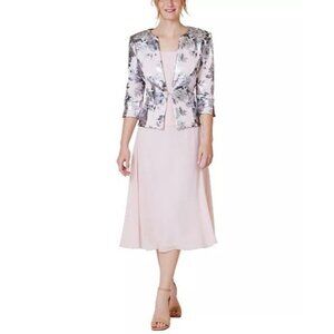 Jessica Howard Evenings Size 10 Petite Pink 2 Piece Jacket Midi Dress Set